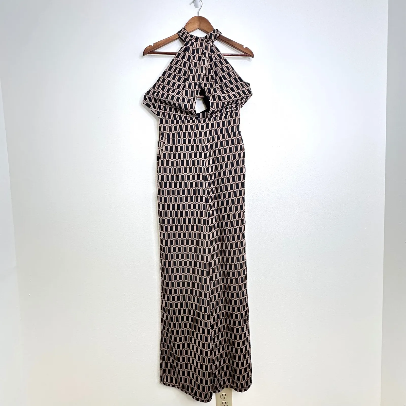 Louna Geometric Print Halterneck‎ Jumpsuit Size S Black - Image 2