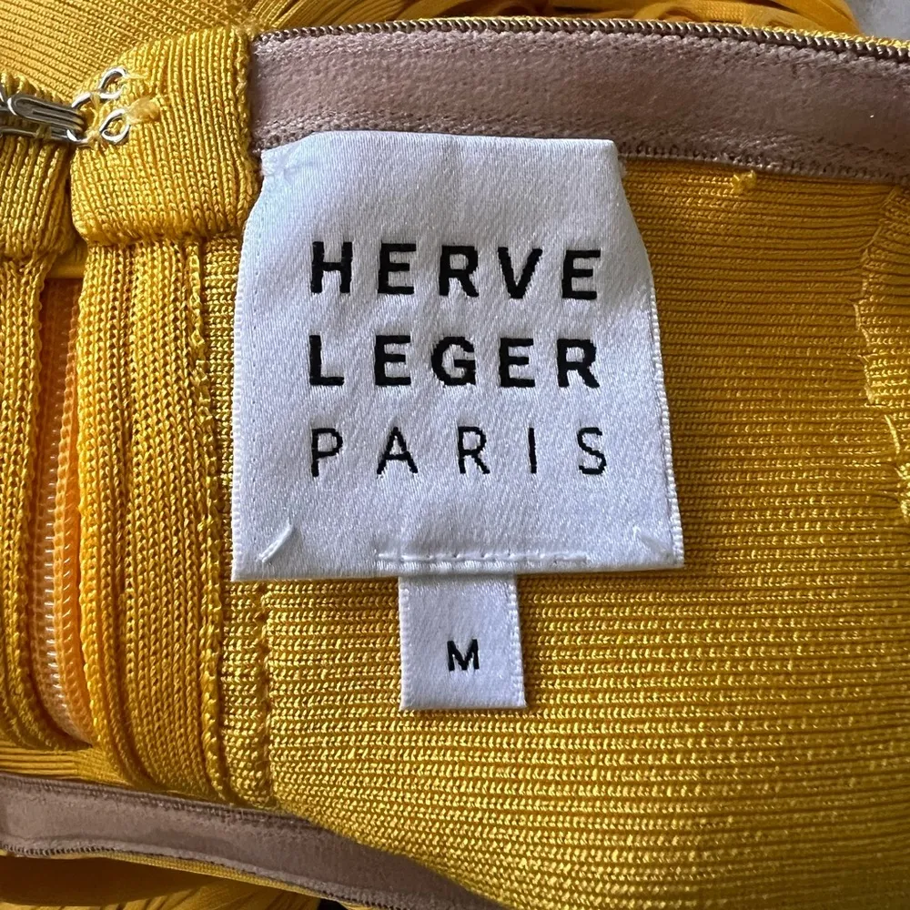 NWOT Herve Leger  Plunging Strappy Fringe Bandage Midi Dress In Marigold Size M - Image 8