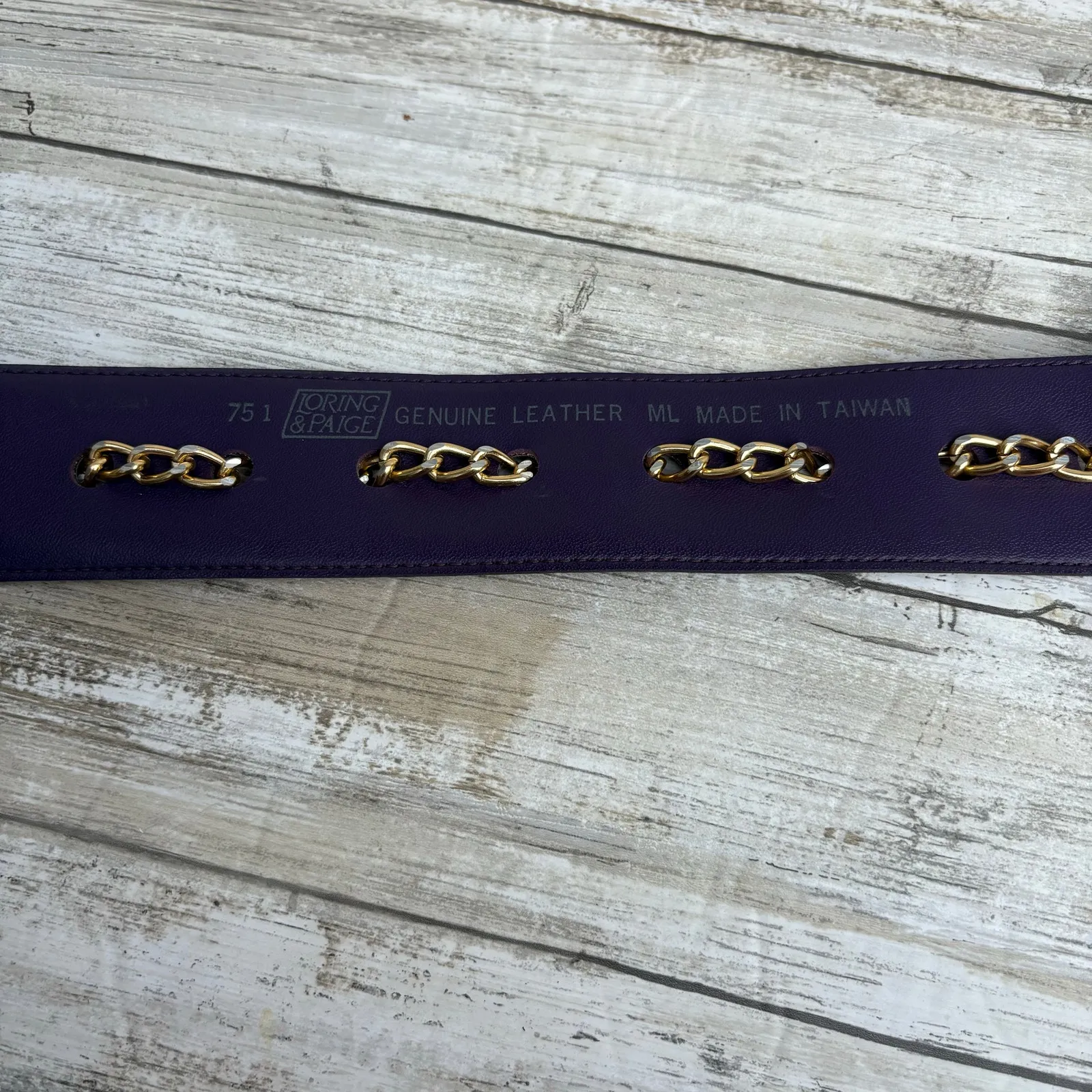 VTG Loring & Paige Suede Belt Sz ML Purple Gold Chunky Chainlink Adjustable 80s - Image 9