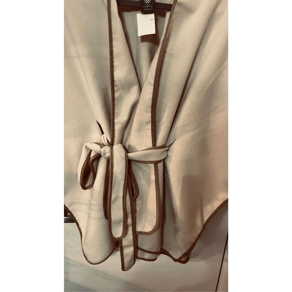 Vince Camuto  Cream Felt Belted Ruana Poncho Cape OS One Size - Image 5