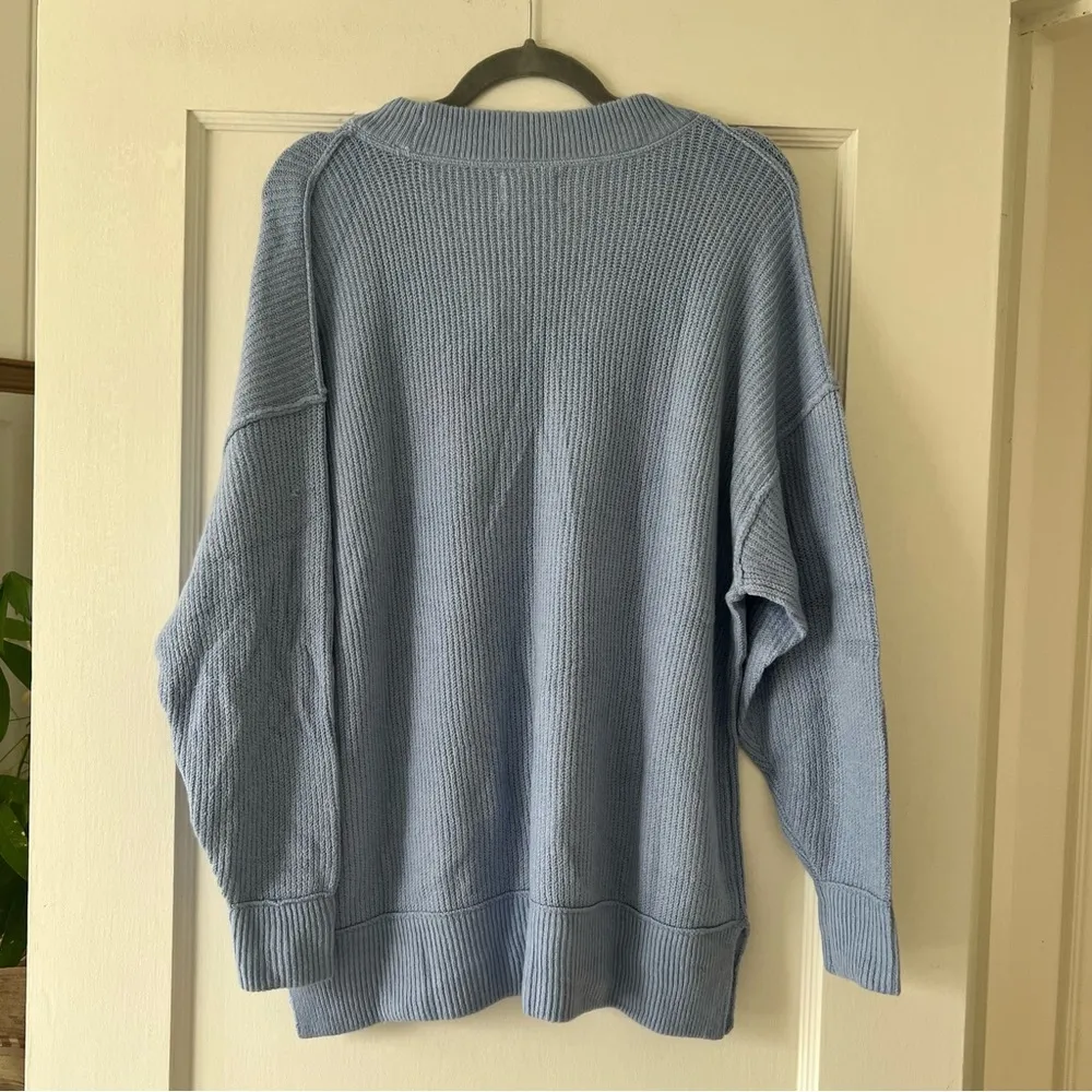 Aerie light blue Crewneck ribbed knit oversized relaxed fit cotton sweater xs - Image 6