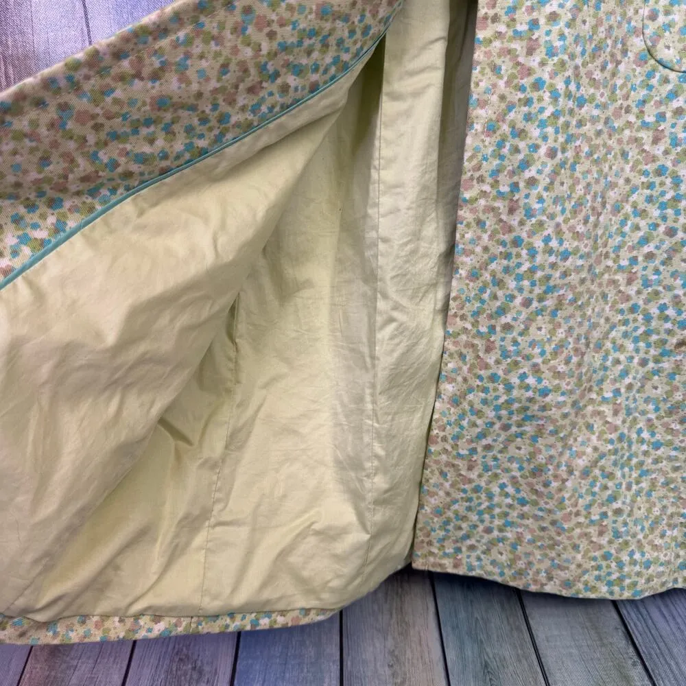 Express Y2K Green Floral Trench Coat Long Jacket Medium Vintage Retro Flowers - Image 5