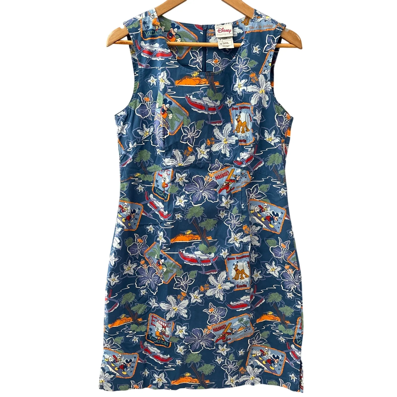 Vintage Disney Shop Mickey & Friends‎ Tropical Hula Hawaii Postcard Dress Medium - Image 4