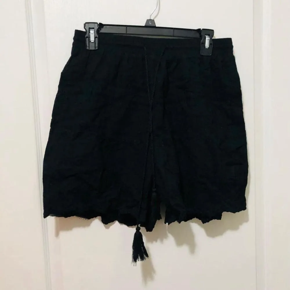 Solitaire Women's Shorts Eyelet Tassel‎ Tie Elastic Waist Casual Black Large NWT - Image 3