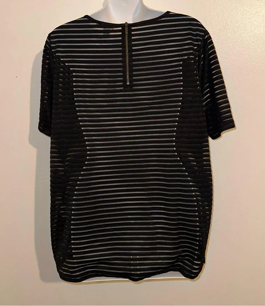 Halogen Women’s Sheer Panel Stripe Black Top size XL - Image 12