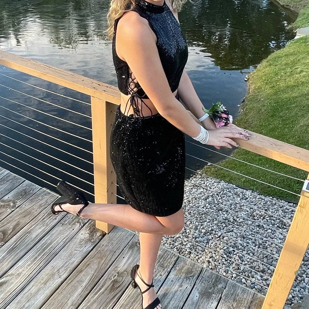 JVN by Jovani Black Sequin 2-Piece Homecoming/Prom Dress Size 2 - Image 5