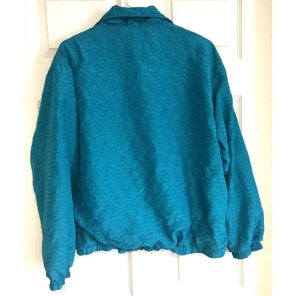 Vintage 90s Oleg Cassini Jacket Turquoise Zip Up M - Image 2