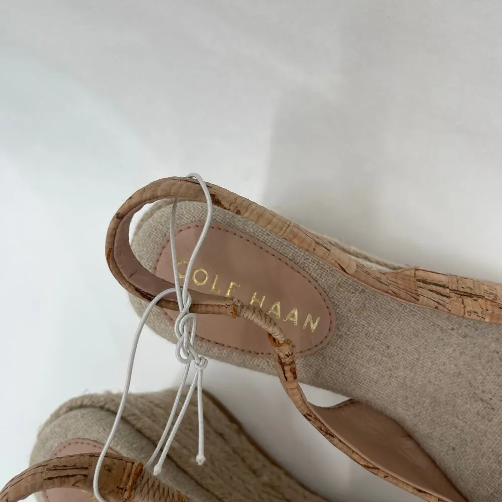 COLE HAAN Wedge Size 5 Cork Sandals Heels Espadrille Slingback Classic Summer - Image 7