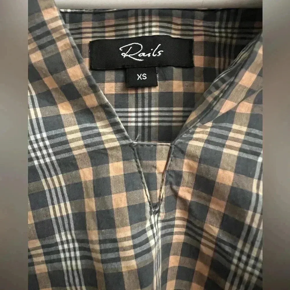 RAILS VERA BLOUSE IN MIDNIGHT MELON XS PLAID long sleeve poplin scoop hem womens - Image 7