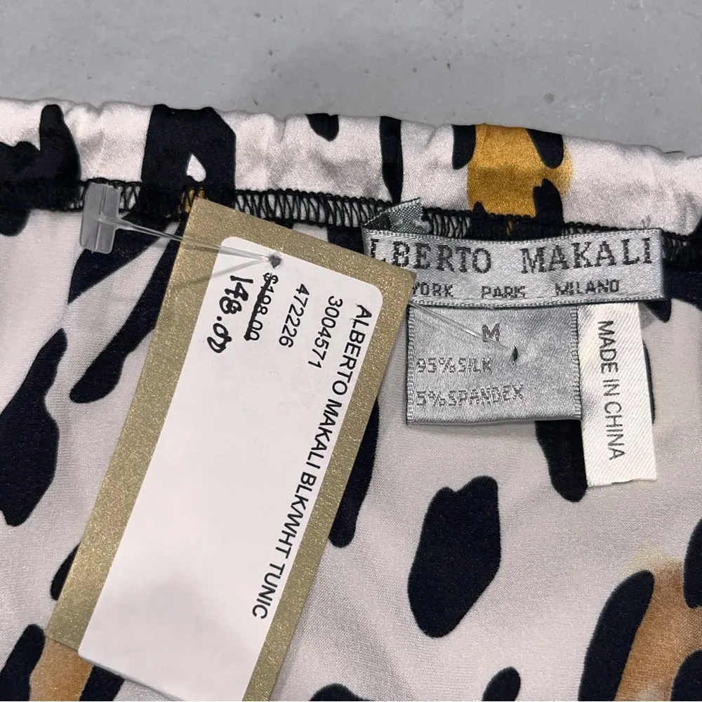 Alberto Makali Silk Off The Shoulder Leopard Animal Print Tunic Dress - Image 5