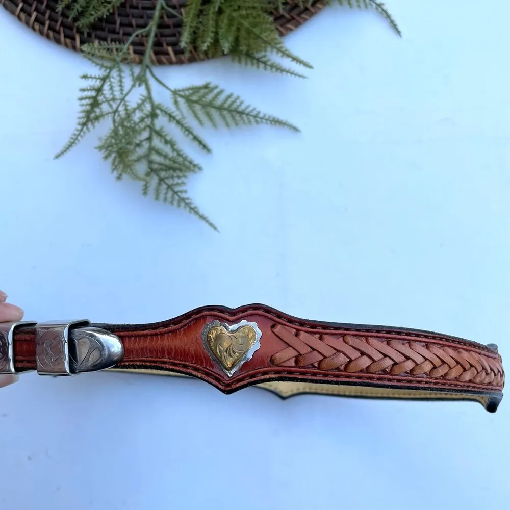 Women’s Belt Brown Leather Braided Heart Buckle - Image 5