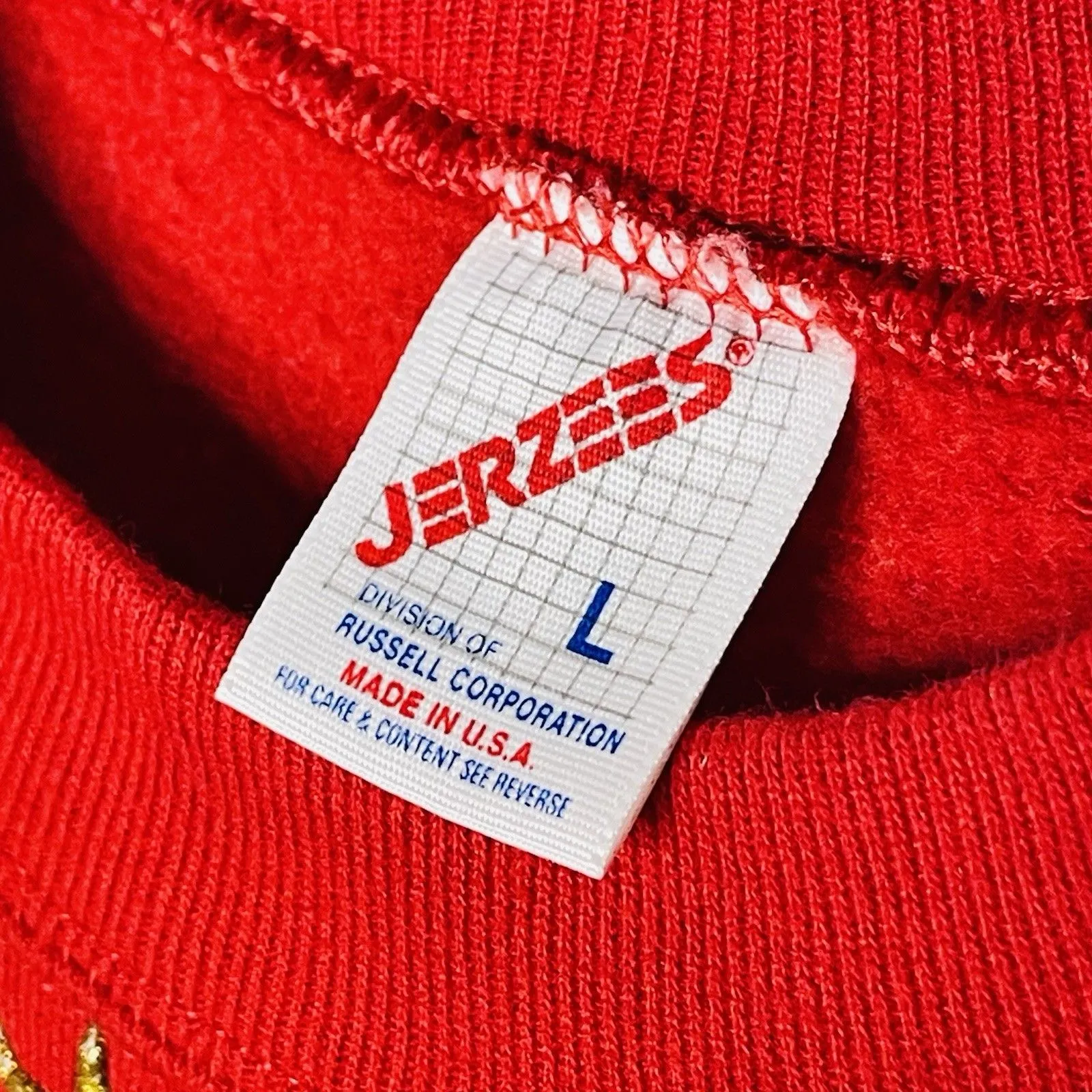 Vintage 90s Y2K Jerzees Christmas Sweatshirt Adult Large Red USA Ugly - Image 4