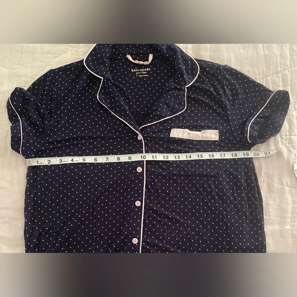 Kate spade new york Evergreen  Pajama Top Polka Dot Navy/pink Sz L Soft Comfy - Image 7