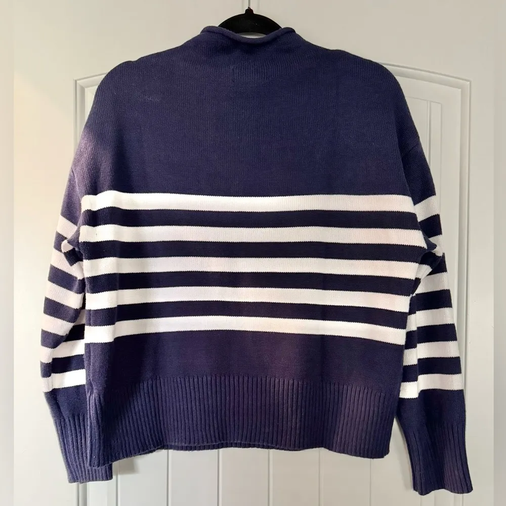 Truth by Republic Cowl Neck Sweater Womens Navy Blue, White Stripes Sz Large Blue - Image 5