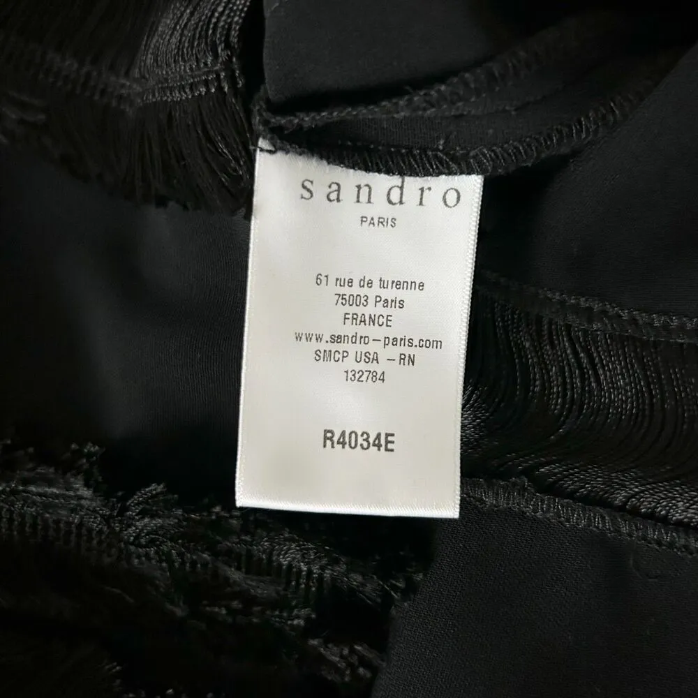 Sandro Rogee Fringe Cocktail Mini Dress in Black Size 1 Sandro 4 US - Image 5