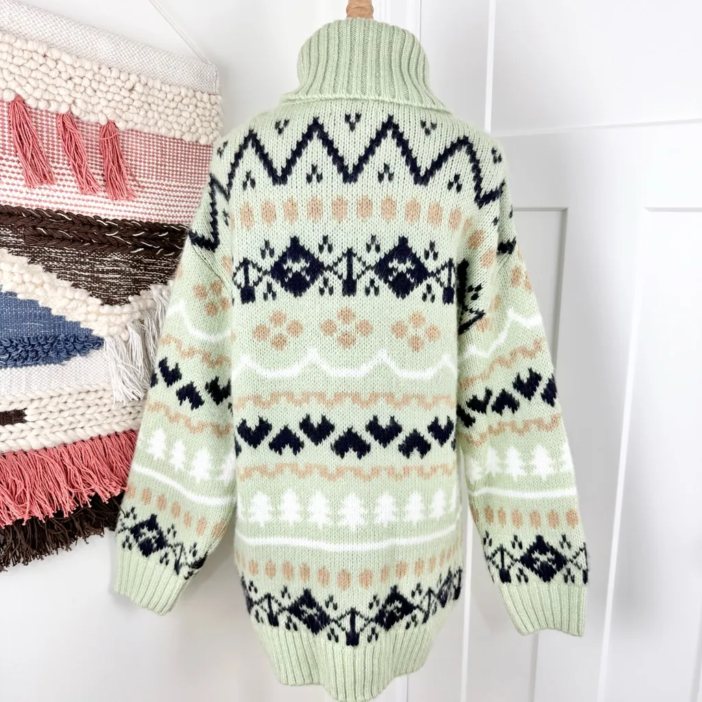 Anthropologie Nordic Fair Isle Turtleneck Sweater Green Sz M NWT - Image 6