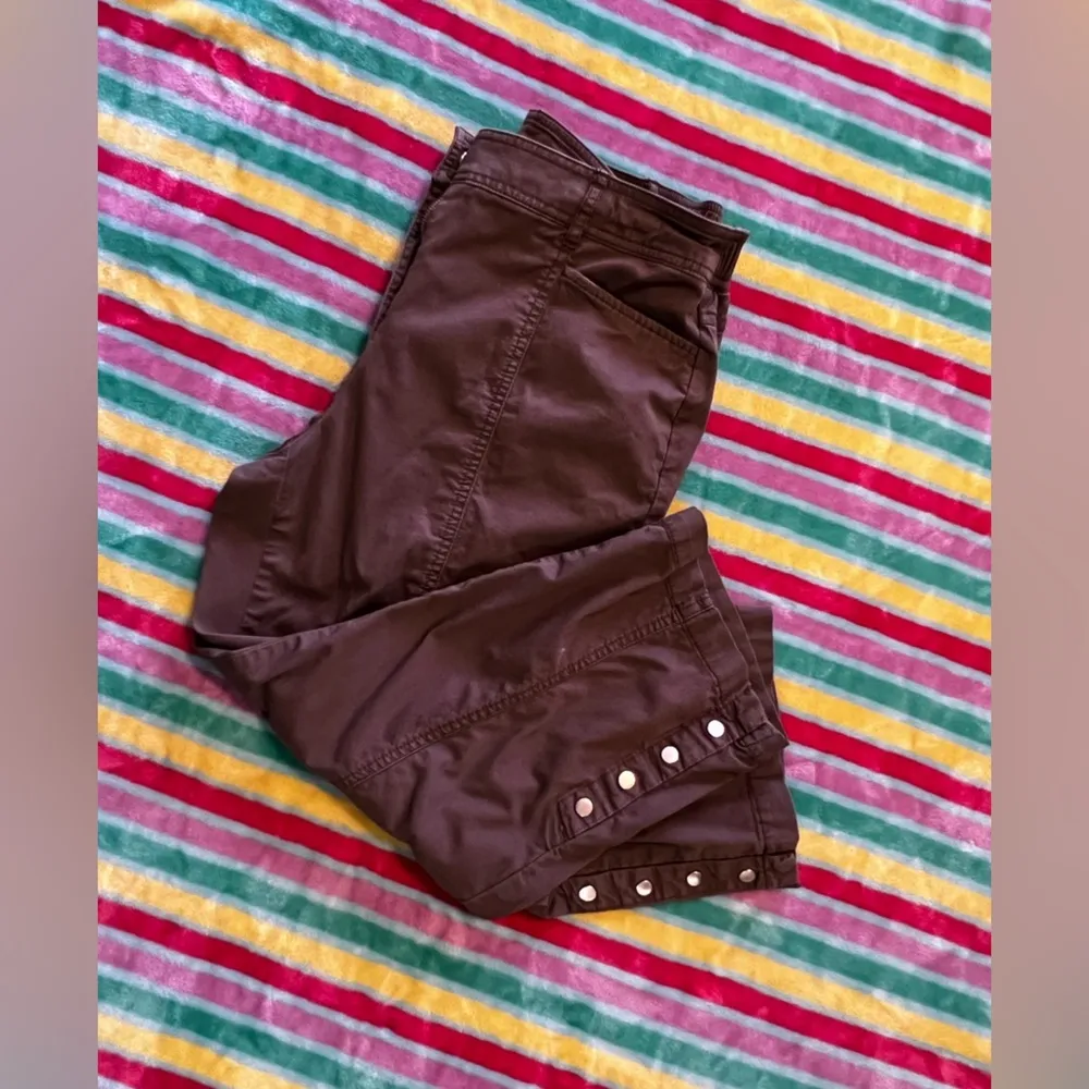JM Collection Capri Crop Casual Pants Full Elastic Waist Size 8 Brown Check - Image 4