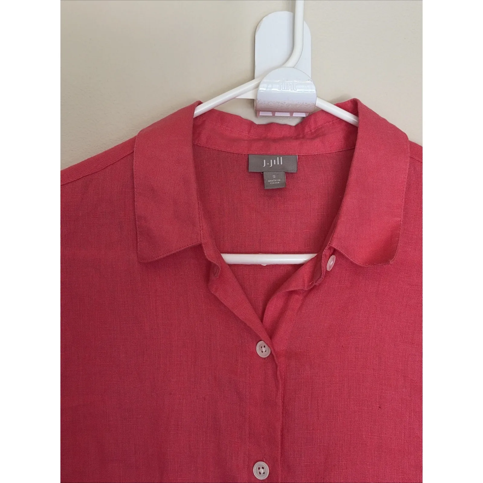 J Jill Coral Salmon 100% Linen Casual Lightweight Button Up Shirt Womens Small - Image 2