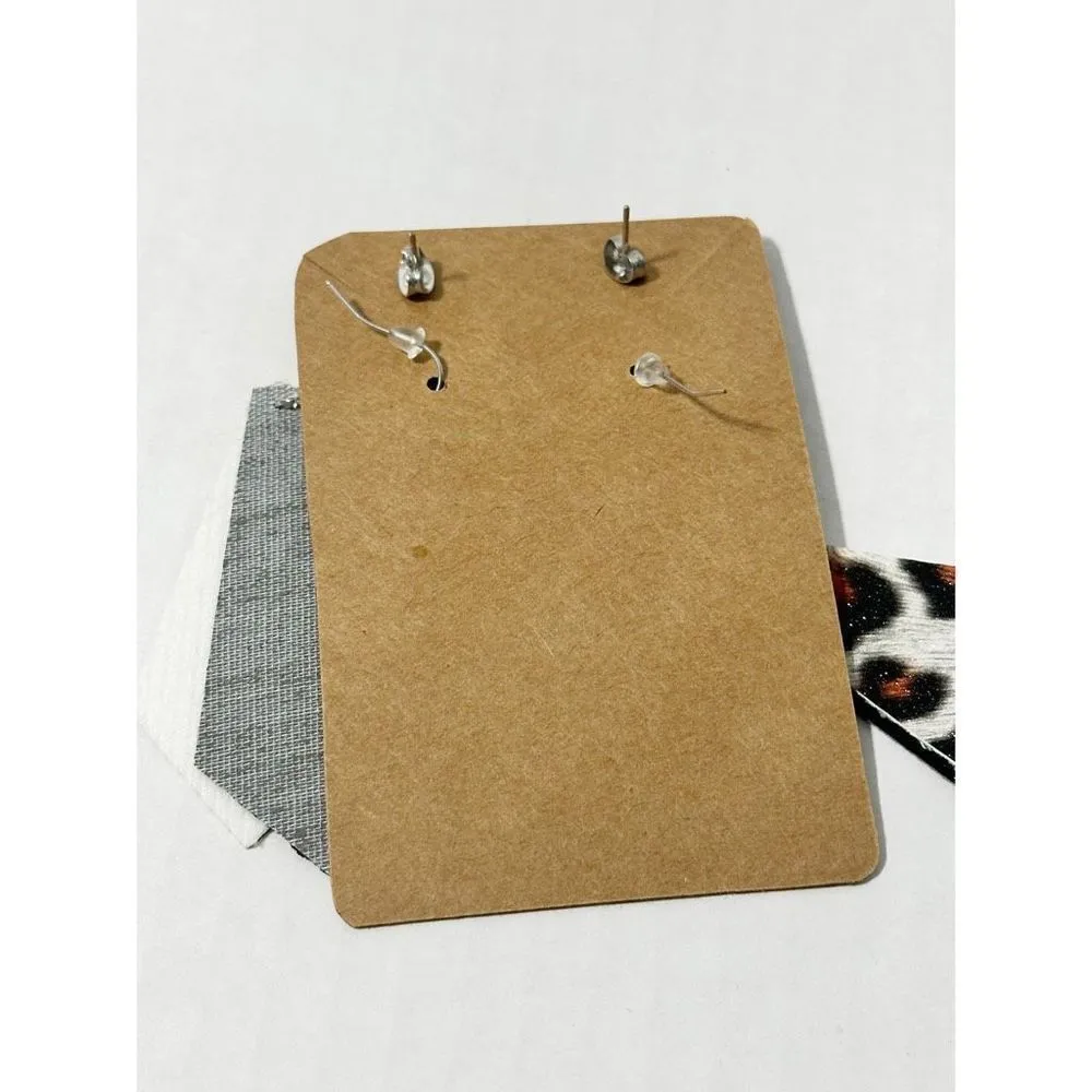 Animal Sequin Embellished Leather Dangle & Crystal Round Earrings Black 2 Pairs‎ - Image 6