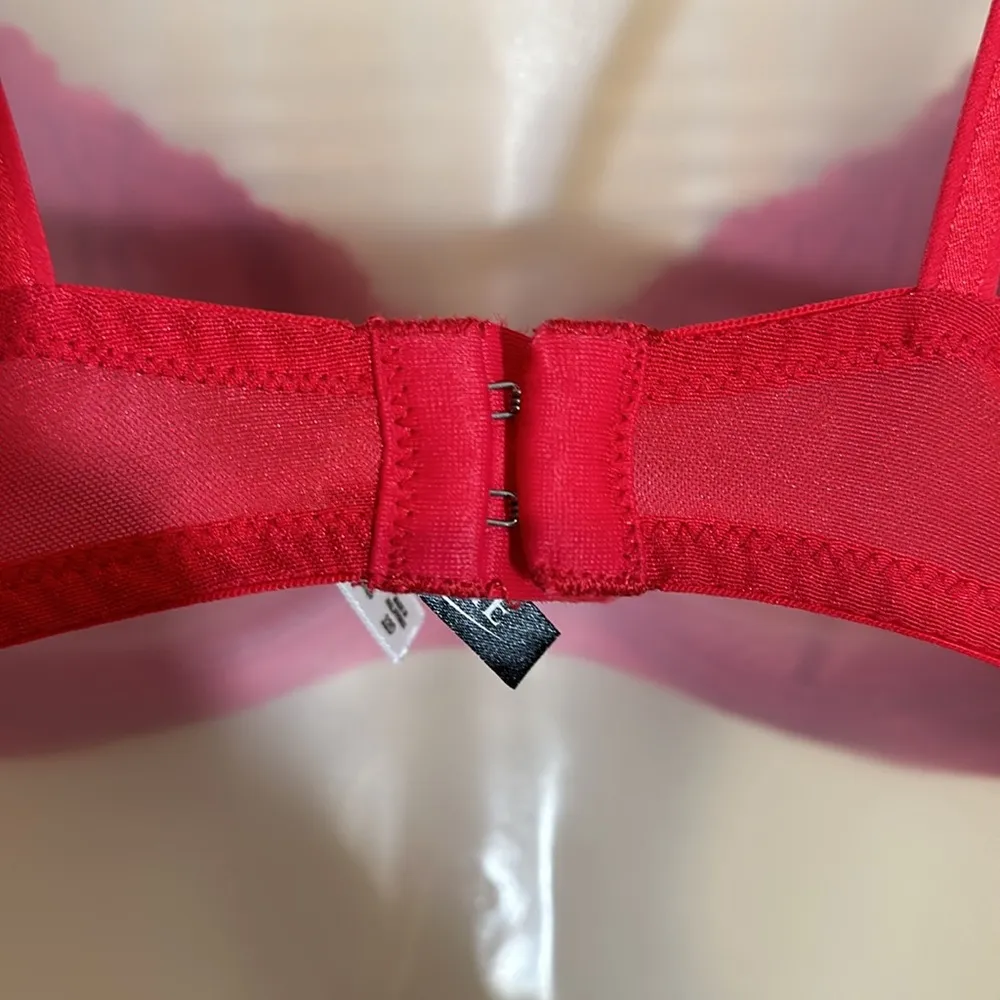 Adore Me Bright Red Underwire Demi Bra Mesh Lace Lightly Lined Bra 32D - Image 12