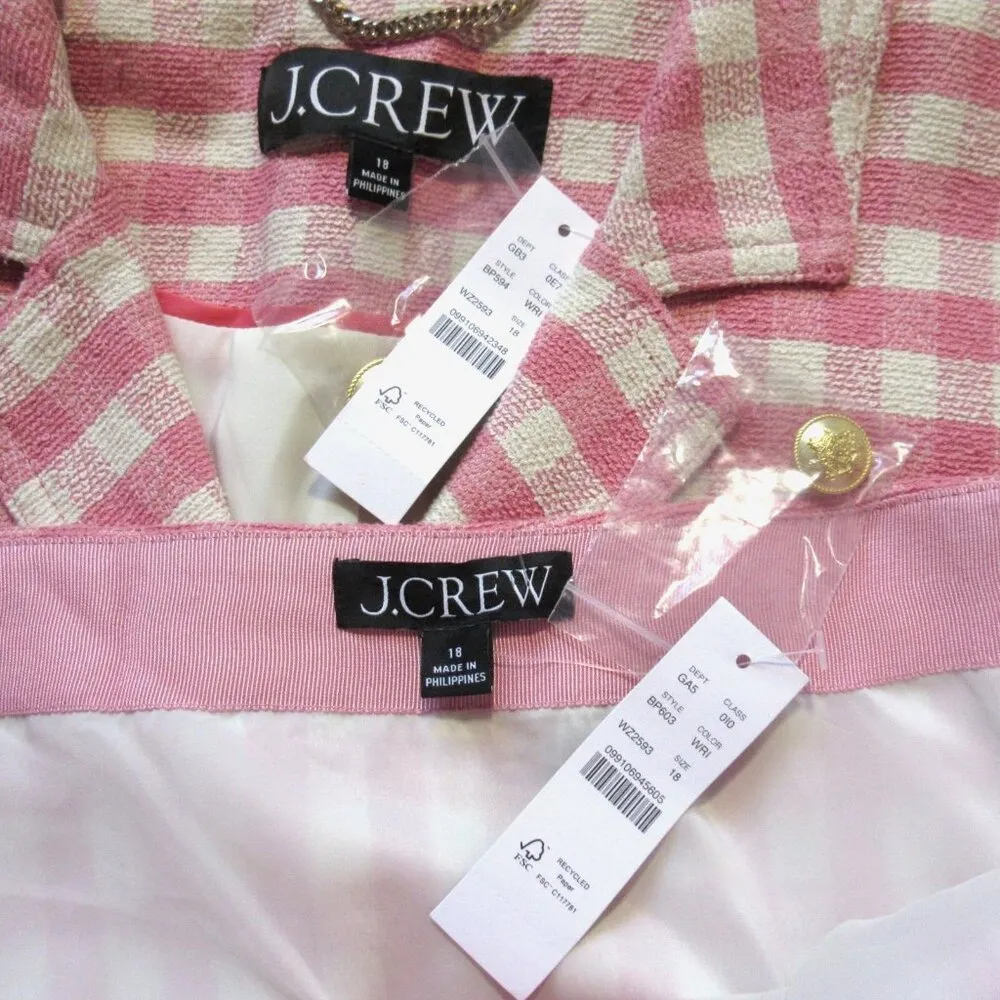 NWT J.Crew Collared Lady Jacket & Button-front Mini Skirt Gingham Terry Tweed 18 - Image 3