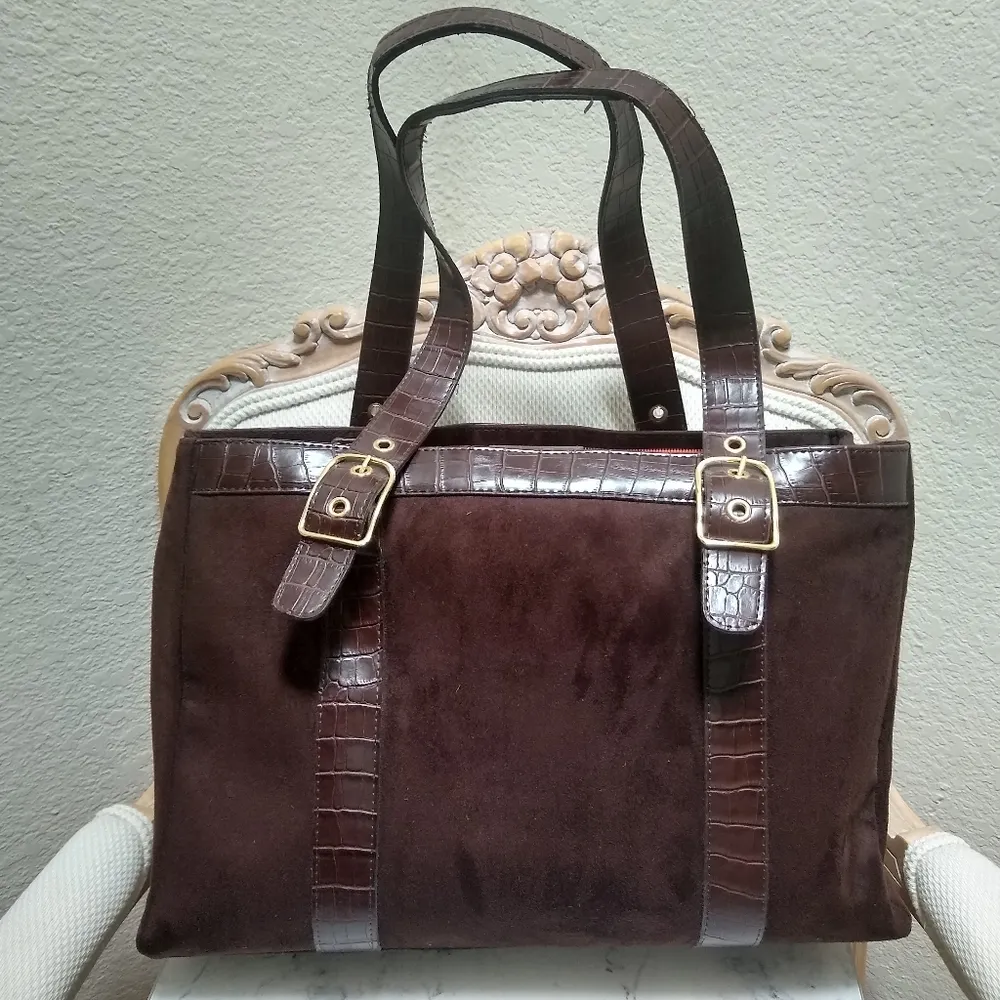 Joan Rivers Classics Brown Mixed Media Tote Bag - Image 2