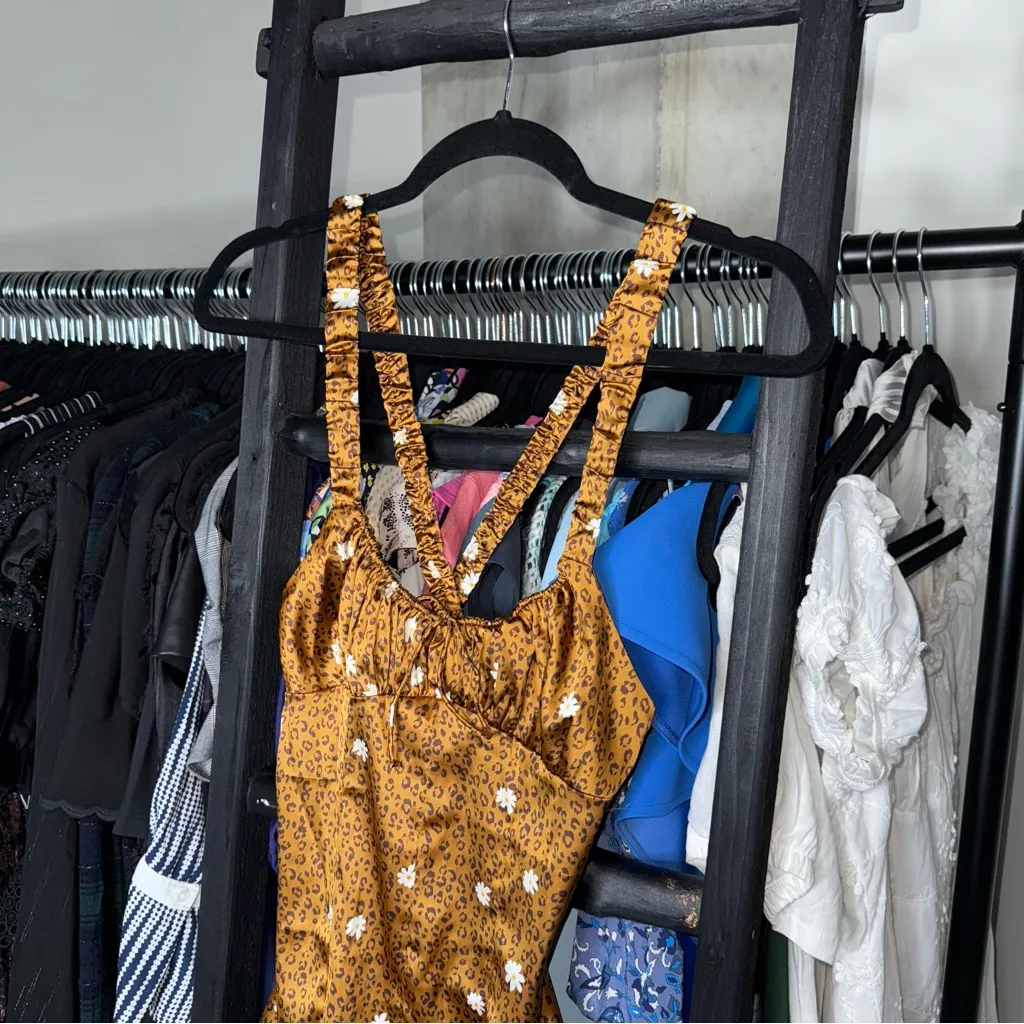 For Love & Lemons Tawney Mini Dress Cheetah Daisy Print Satin - Image 7