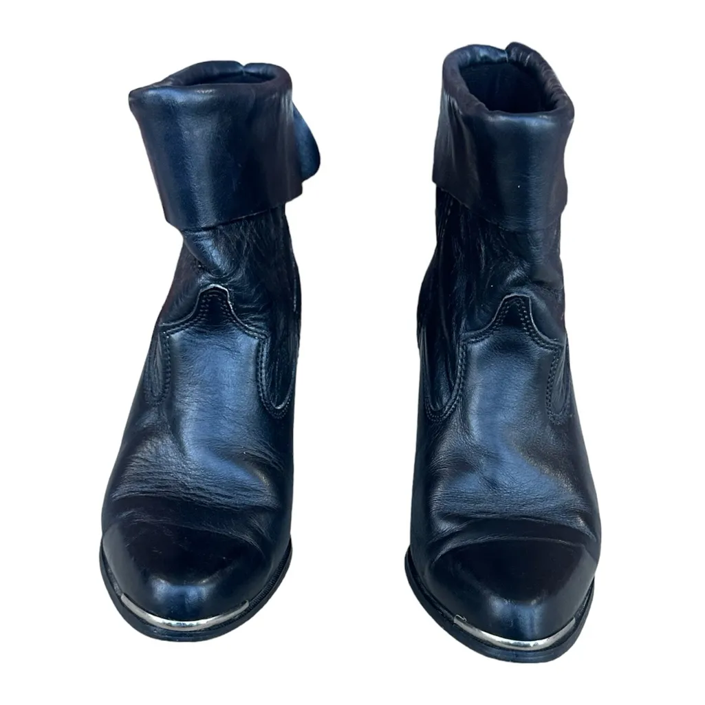 Capezio Black Leather Cowboy Boots Bows Pull-On Foldover Size 8.5 - Image 2