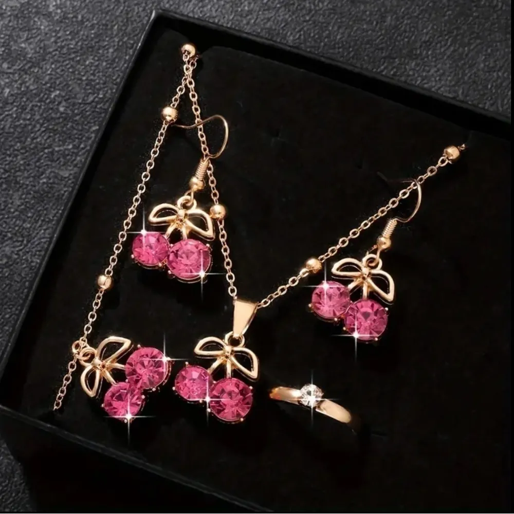 Cherries Necklace, Earrings, Bracelet and Ring Set NWT Gold - Image 6