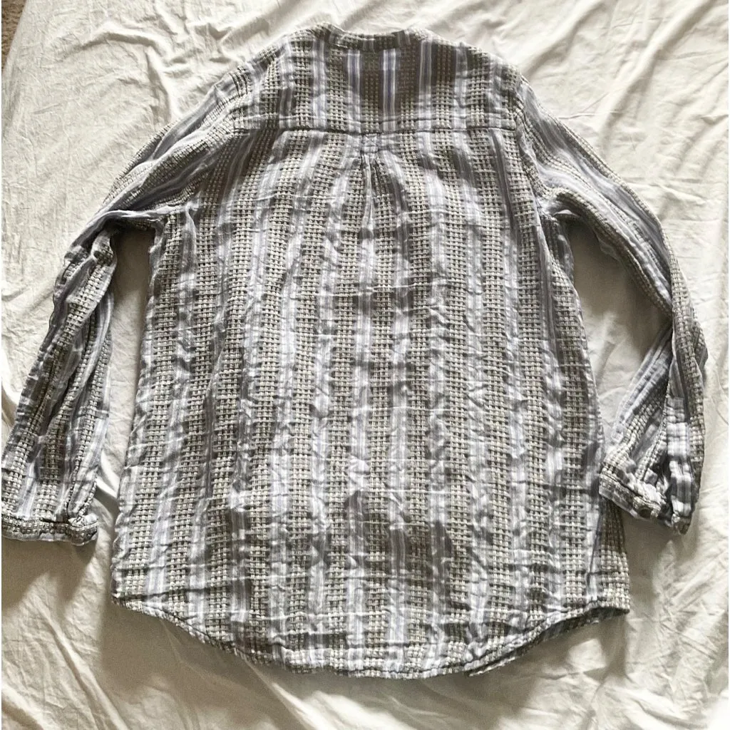 Zimmermann cotton linen blue black stripe waffles buttons shirt AU3 bust38 US6 - Image 2