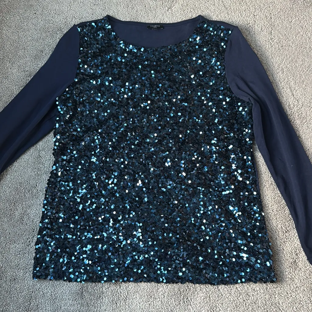 Talbots  Midnight Blue Sequin Top SIZE Lp - Image 2
