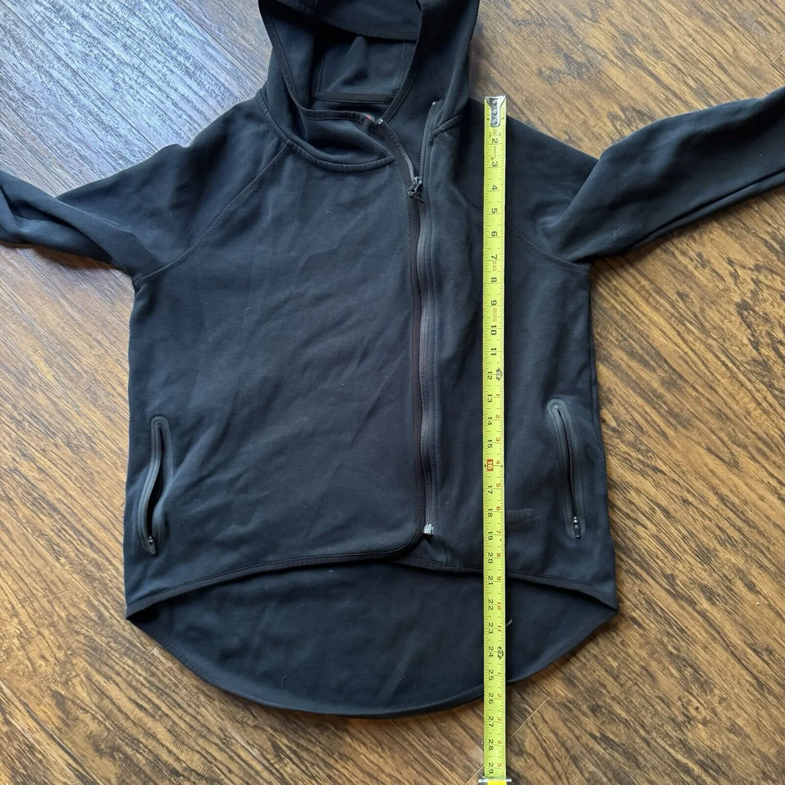 Nike Tech Fleece Womens Black Hooded Jacket Cape Asymmetrical Zip Size Medium - Image 9