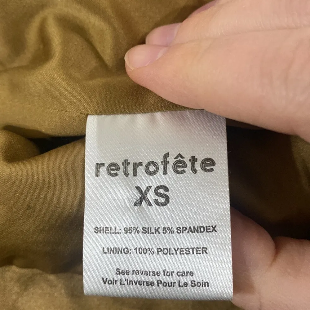 Retrofete Barbara silk ruched mini dress in olive army hue size XS - Image 16