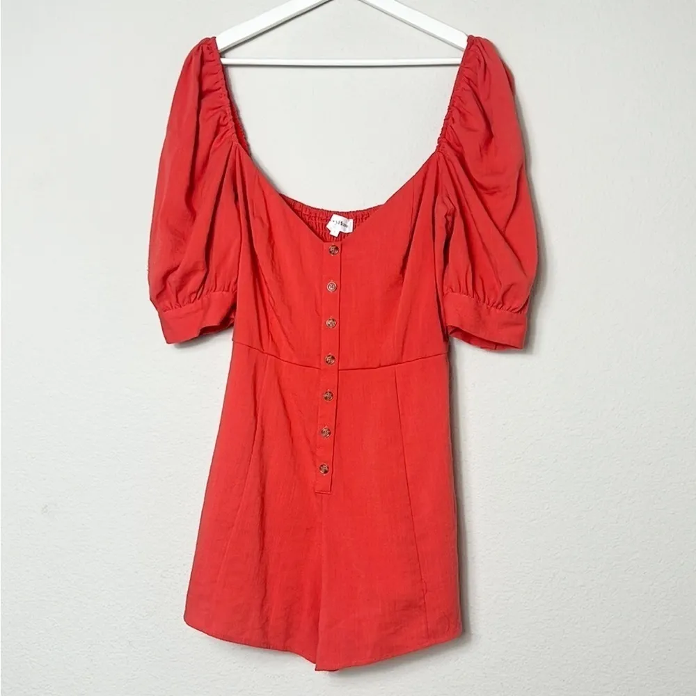 Privacy Please Orange Button Down Romper - Image 2