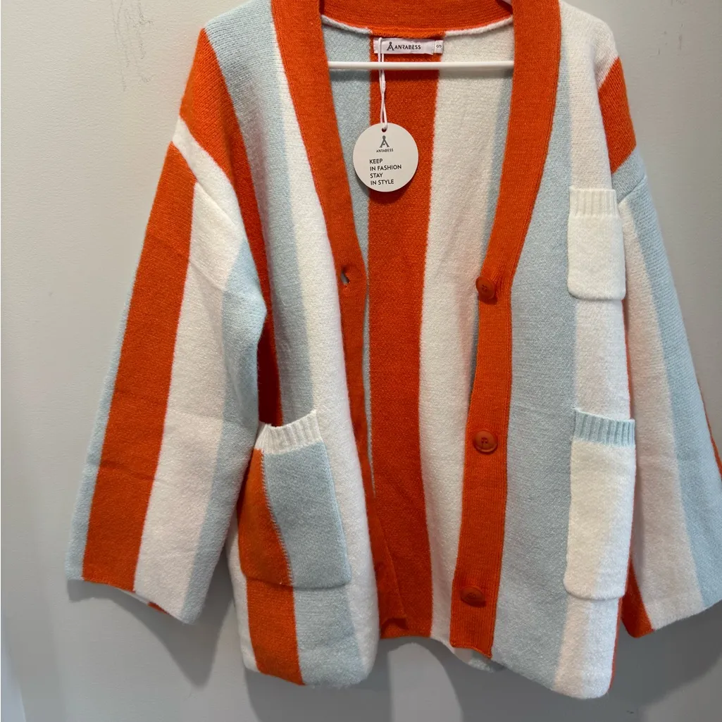 Anrabess orange & Blue chunky striped button cardigan Oversized size small - Image 13