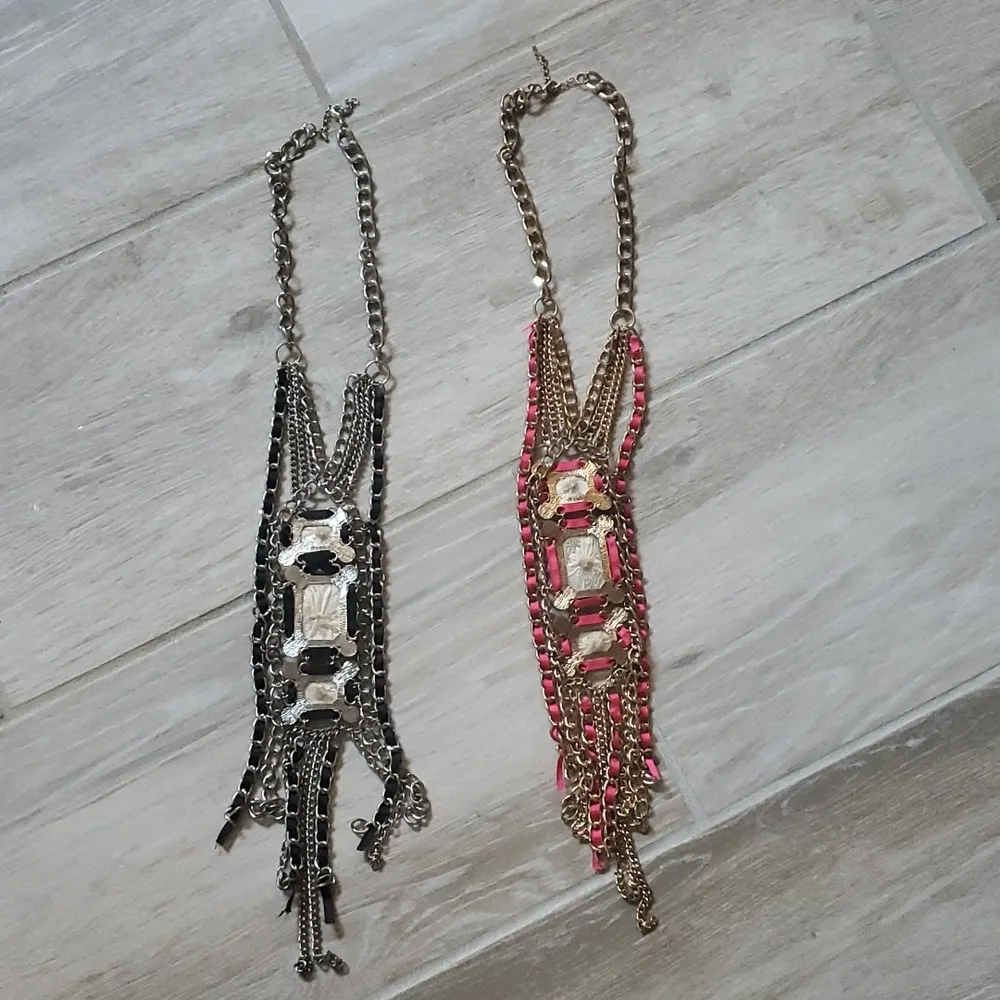 SET of 2 Ribbon and Chain Statement Necklaces - Image 3