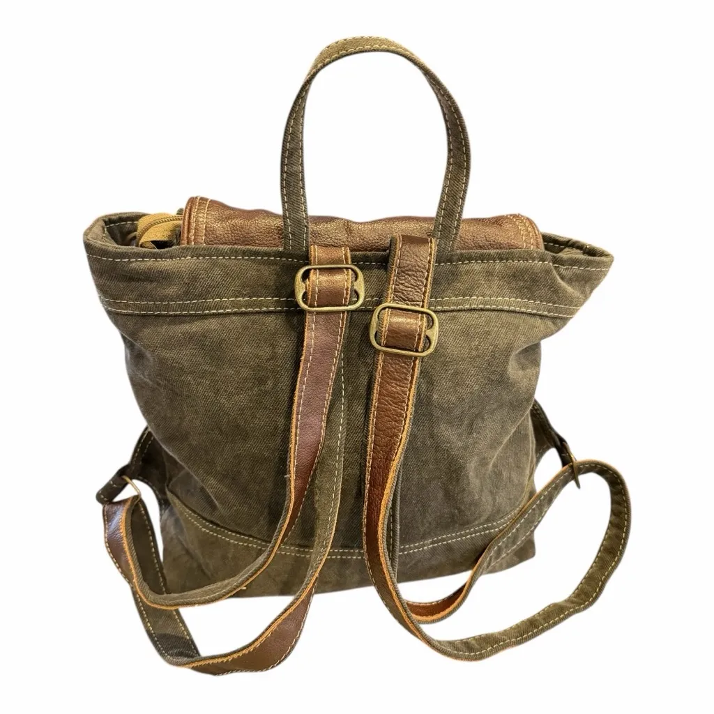 Myra Bag Boho Canvas Leather Backpack Convertible Crossbody Bag Brown - Image 2