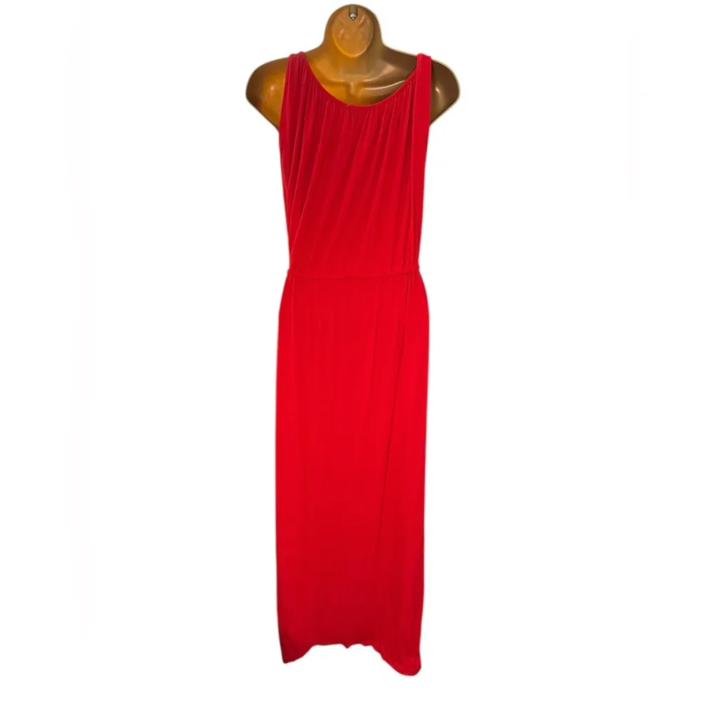 The Limited Sleeveless Maxi Dress Ruched Waist Side Tie Red Pull On XS - Image 2