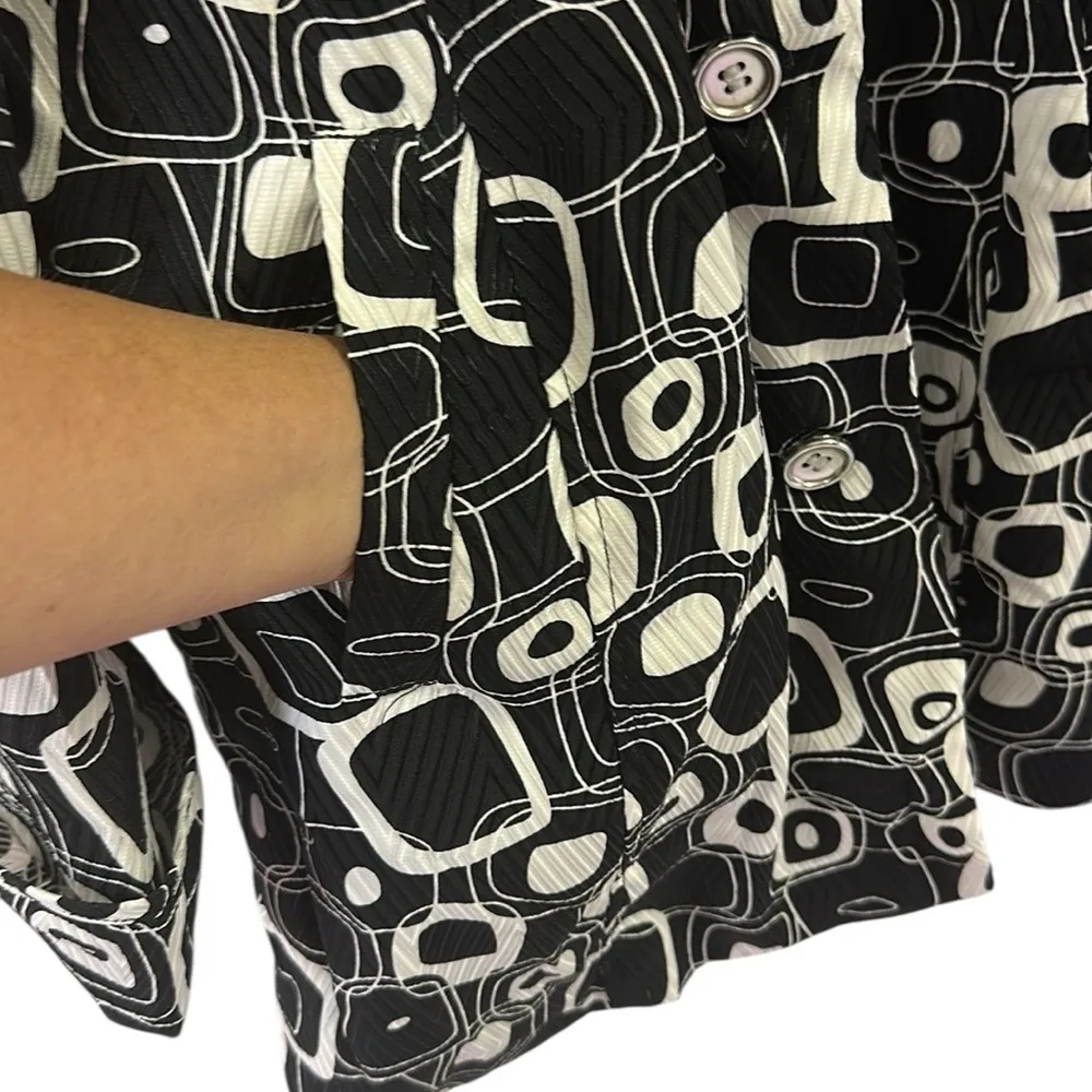 Erin London Double Breasted Geometric Print Belted Pea Coat Jacket Womens Medium Black - Image 10