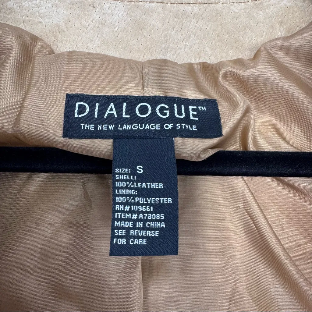 Dialogue Tan Suede Leather Jacket Leopard Print Trim 90s Y2K Size S - Image 7