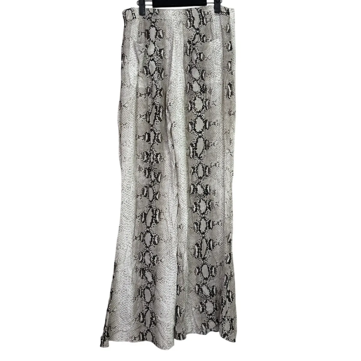 Zara Snakeskin Print Flared Trousers Satin Effect Lightweight XL Cream Brown - Image 12