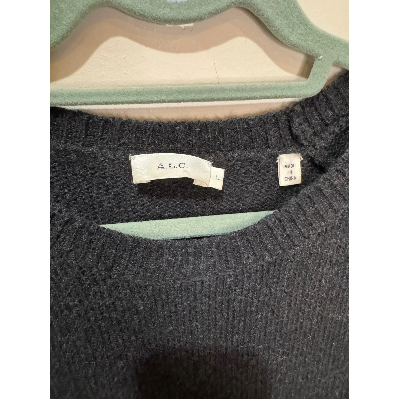 A.L.C. Gilbert Merino Wool Camel‎ Long Sleeve Sweater Dress Charcoal Sz L $445 - Image 7