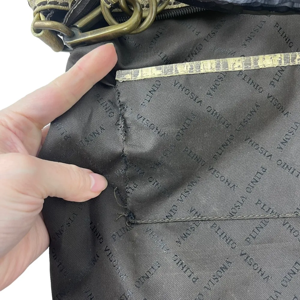 Plinio Visona Snakeskin Print Italian Leather Cream Crossbody Purse Bag - Image 14