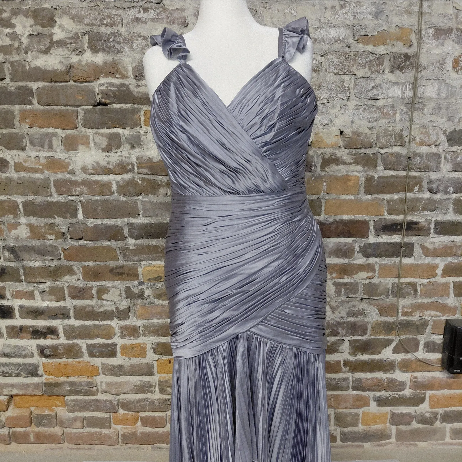 Mac Duggal Formal Evening Gown Womens 14W Gray Satin Wedding Party Prom Dress - Image 5