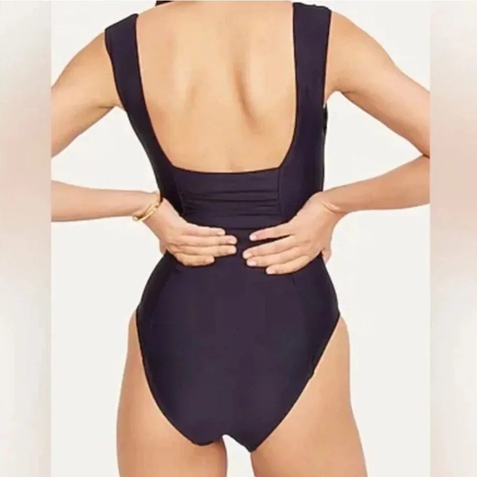 J. Crew Plus Ruched Square Neck 1 Pc Swimsuit Bathing Suit Navy Blue 3X/22 NWT - Image 2