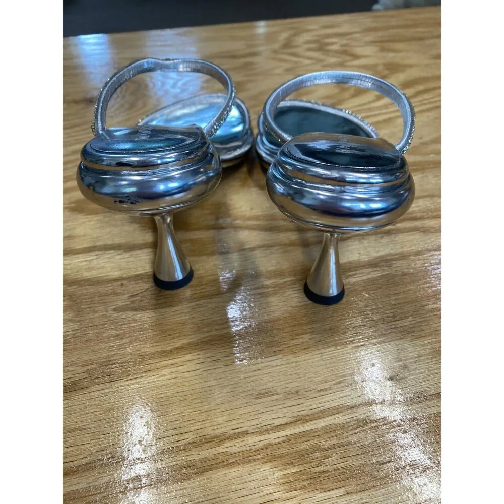 Wandler 90mm Pumps Women's 9.5 Silver Patent Leather Crystal Embellished S63 - Image 2