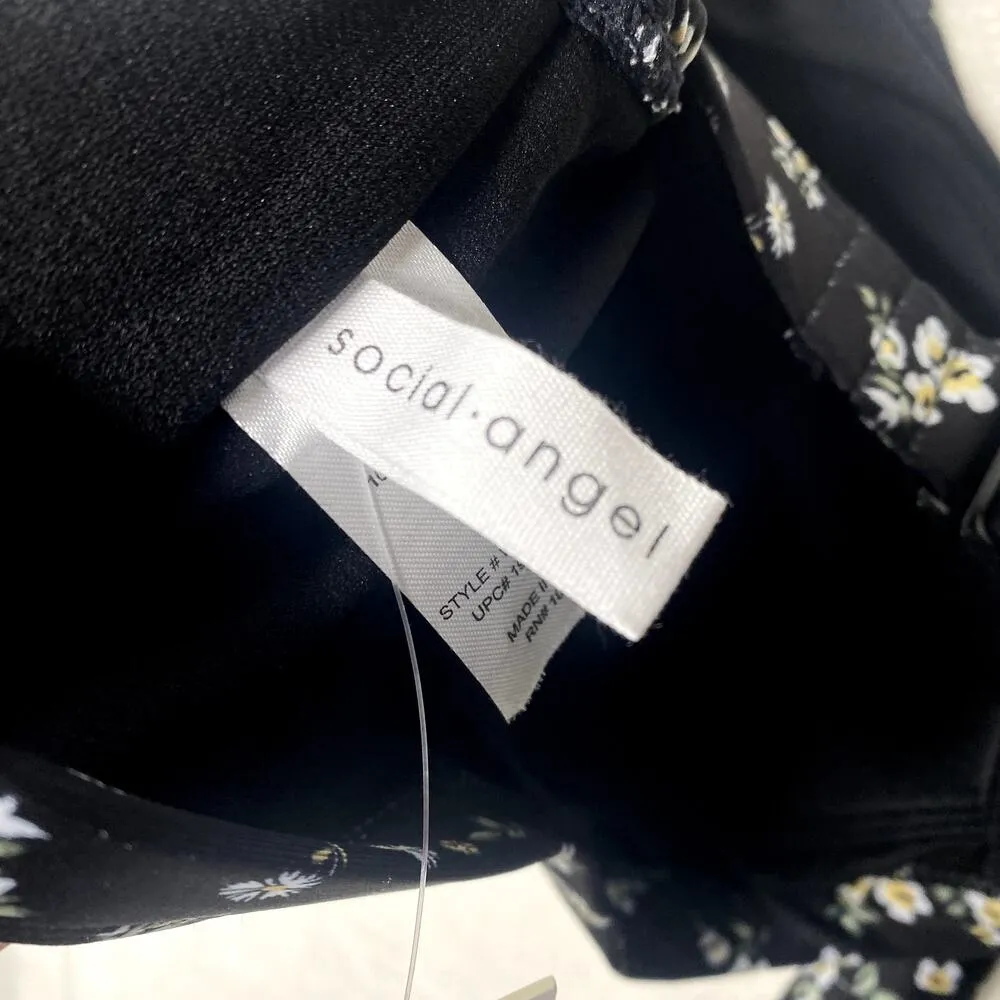 Social Angel Folk Floral Tie Front Bikini Top Black White 3X Women's Swimwear - Image 4