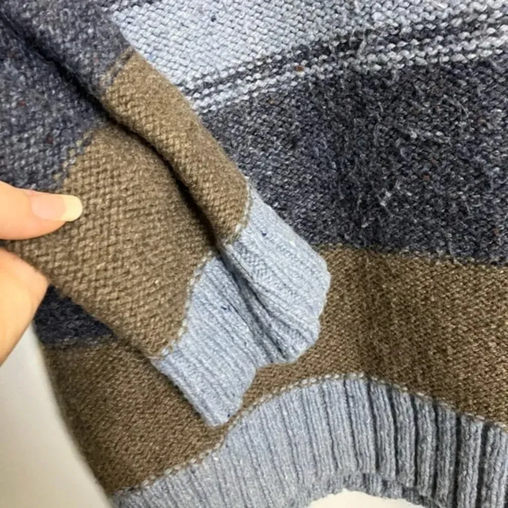 MAINE New England Blue Cream Striped Wool Grandpa Sweater Size XL - Image 3