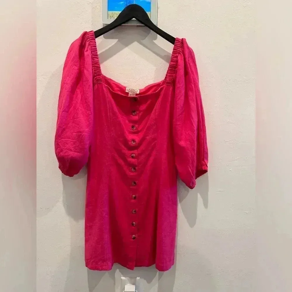 L* Space‎ Marina Cover Up Mini Dress In Bright Fuchsia Sz L - Image 3