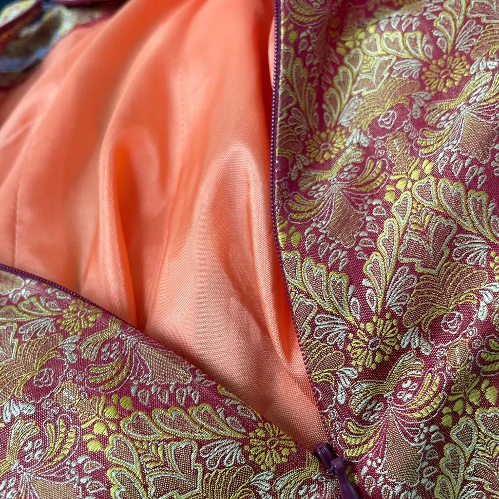 Vintage Y2K Strapless Dress Iridescent Red Gold Ribbon Bow Tie Belt Small A - Image 11